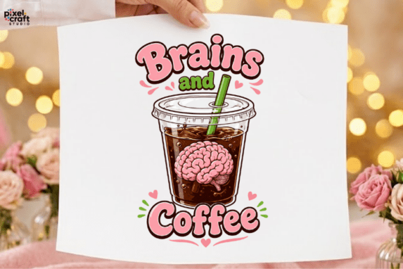 Brains and Coffee Retro Zombie Cup PNG: A Quirky Design Asset